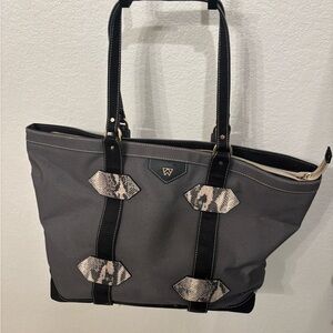 Gray Kelly Wynne Tote Bag with Black  and Snakeskin Accents
